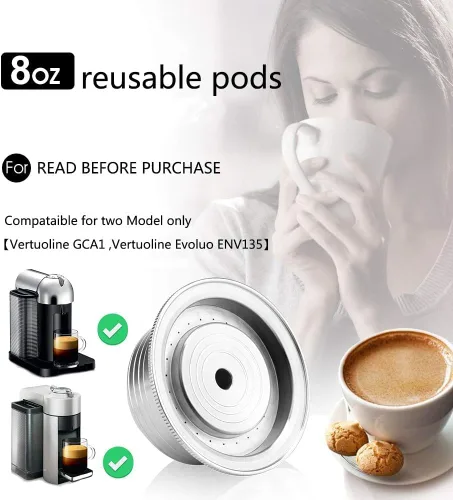 Vista 2 de Cápsula de café reutilizable, vaina de café rellenable de acero inoxidable para preparar espresso 230ML/8OZ, cápsula de metal V-ertuoline compatible