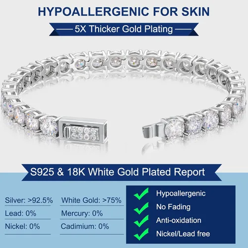 Vista 5 de TUHE Moissanite Tennis Bracelet 5.0-21.0CT 18K Gold Plated 925 Sterling Silver Bracelets 345MM D Color VVS1 Round Lab Created Moissanite Bracelet