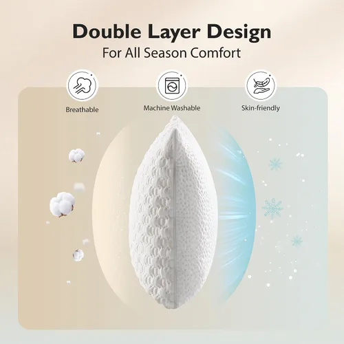Vista 6 de ALPHA HOME Almohadas tamaño King - Almohada de espuma viscoelástica triturada ajustable para dormir de espalda, de lado y de estómago, alivio