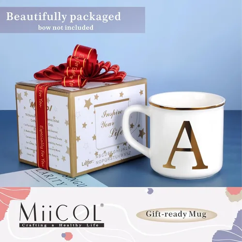 Vista 8 de Taza de Café de Cerámica Miicol 16 oz, Taza de Café Monograma, Taza de Té con Inicial Dorada, Taza de Té Personalizada, Regalo Único, Taza Grande