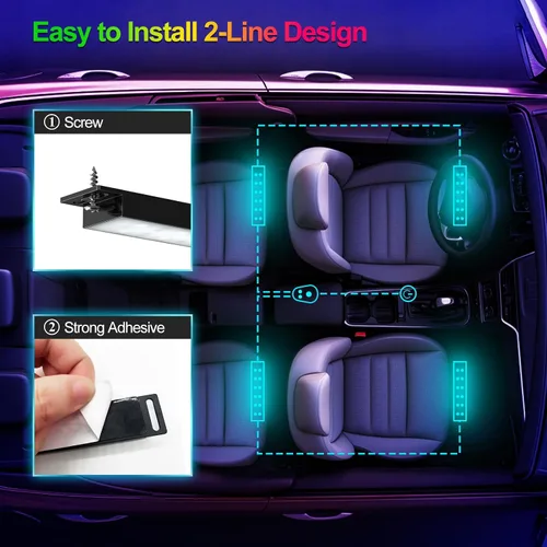 Vista 6 de YiLaie Luces interiores de automóvil, luces interiores inteligentes para automóvil con control de aplicación, kit de iluminación interna de neón
