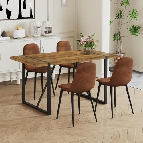 Vista 6 de Mesa de comedor de 55 pulgadas para 4-6, mesa de cocina de madera con patas de metal, mesa de comedor para 4-6 para el hogar, comedor, sala de estar