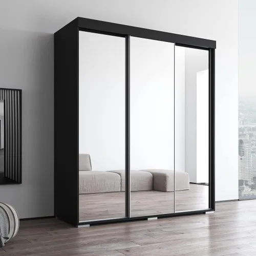 Vista 3 de Meble Furniture Aria - Armario 3D con todas las puertas de espejo, amplio almacenamiento con múltiples estantes, armario moderno para dormitorio, 82