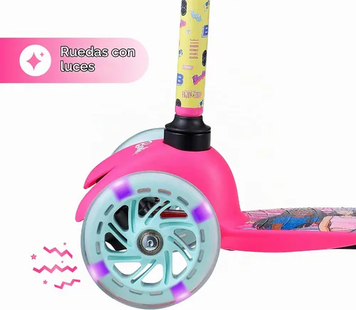 Vista 3 de Patinete para niños, auto equilibrio de 3 ruedas, ruedas LED iluminadas Barbie