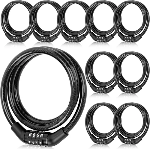Vista 10 de Hotop 10 unidades de cable de bloqueo de bicicleta de 2 pies con combinación, bloqueo de bicicleta preestablecido en espiral de alta seguridad de 4