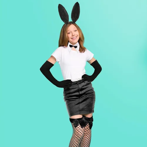 Vista 5 de LUTER 8 accesorios de disfraz de conejo para mujer, juego de disfraz de conejo, diadema de orejas de conejo, cuello de corbata con 2 puños, disfraz