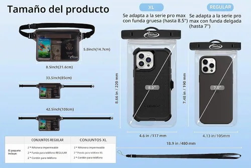 Vista 3 de AiRunTech Riñonera impermeable, bolsa impermeable para iPhone 16 15 14 13 12 11 Pro Max, bolsa seca IPX8 para esnórquel, playa, crucero, kayak 2