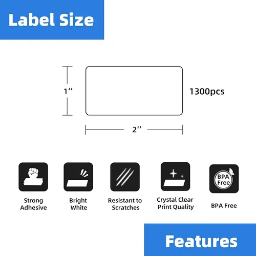 Vista 2 de Etiquetas térmicas de código de barras/SKU de 2 x 1 pulgada, 12 rollos - 1300/rollo, núcleo de 1 pulgada Fit for Rollo/Zebra Label Printers