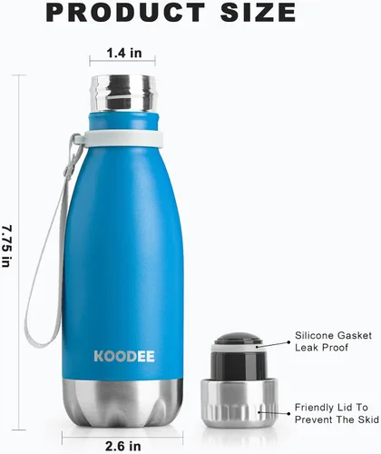 Vista 5 de koodee Botella de agua para la escuela, botella de agua de acero inoxidable de doble pared aislada al vacío de 9 onzas para la vuelta a la escuela