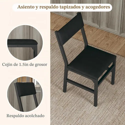 Vista 7 de HUAHUU Juego de mesa de comedor para 4, juego de sillas con cojín para cocina extensible de 4, mesa de comedor rectangular con marco de metal