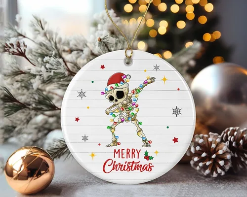 Vista 2 de Adorno de luz de esqueleto de Feliz Navidad, adorno de animales para niños impreso en ambos lados