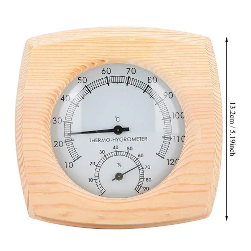Vista 2 de Fdit Termómetro higrotermógrafo de madera para sauna higrómetro Sala de sauna Spruce Dial de madera humedad Medidor de temperatura Monitor
