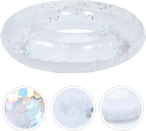 Vista 4 de Anillo de natación inflable transparente con lentejuelas brillantes, flotador de piscina de PVC de 24 pulgadas para niños, ligero y fácil