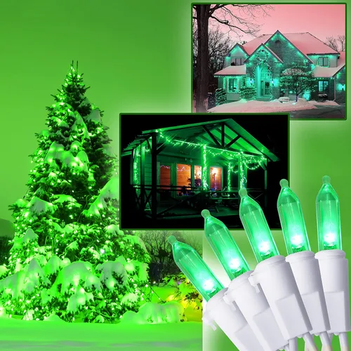 Vista 4 de Holiday Essence Juego de 200 luces LED verdes del día de San Patricio, 53.8 pies, alambre blanco para decoración interior y exterior, para árbol