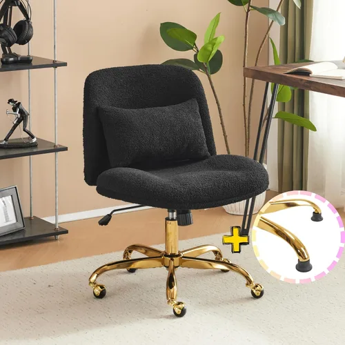 Vista 13 de VINGLI Silla de Oficina Ancha con Patas Cruzadas, Silla de Escritorio Ergonómica Buttprint Cómoda con Almohada y Base Dorada, Doble Uso con/sin