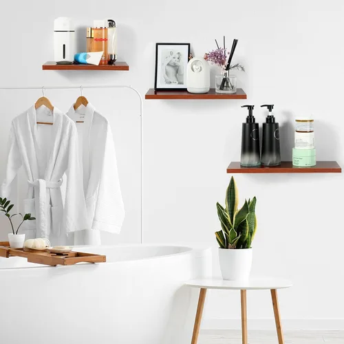 Vista 7 de Wenqik Estantes flotantes de madera, 3 tamaños, estantes de madera para decoración de pared, estantes colgantes para almacenamiento de exhibición