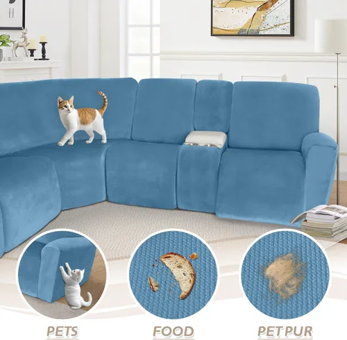 Vista 533 de Arfntevss Fundas de sofá seccional reclinable de terciopelo, Funda de sofá seccional de esquina para sofá reclinable, Funda elástica suave