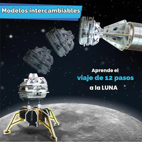 Vista 5 de Imagimake Mapology Man's Journey to Moon, Apollo 11 3D Model Kit para niños Kit educativo de modelo STEM, construye cohetes y satélites, regalo
