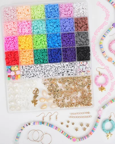 Vista 3 de Mio Angle Kit de fabricación de pulseras de cuentas de arcilla de 24 colores, cuentas planas, para hacer joyas de amistad, cuentas heishi de 24