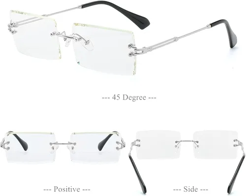 Vista 2 de LASPOR Gafas de sol plateadas rectangulares sin montura para hombres y mujeres de los años 90 y 2000 retro vintage cuadradas sin marco lentes