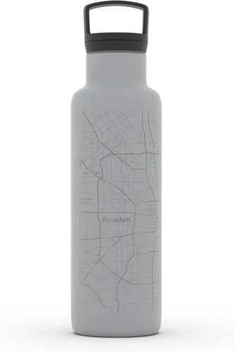 Vista 154 de Well Told Botella de agua aislada con mapa de Washington DC grabado, botella de acero inoxidable grabada (21 onzas, blanco) botella aislada de mapa