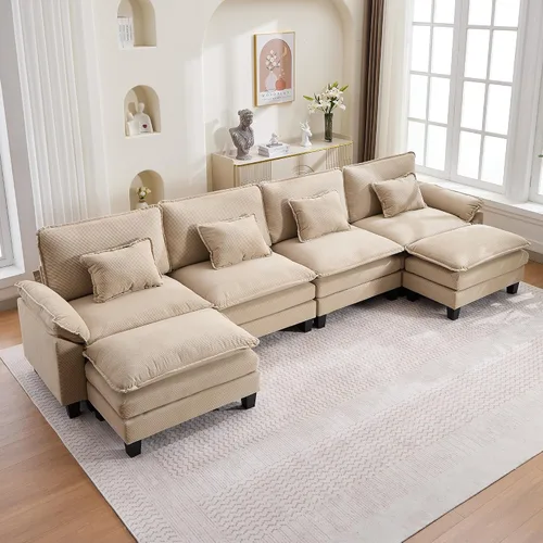Vista 59 de URRED - Sofá seccional modular Cloud, sofá moderno en forma de L de 87" con profundidad de asiento con otomana y almohadas, ultra cómodo sofá