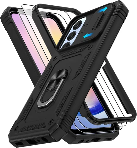 Vista 103 de Gritup Funda para Google Pixel 6 con cubierta deslizante para cámara y protector de pantalla (2 unidades), soporte de anillo giratorio 360°, funda