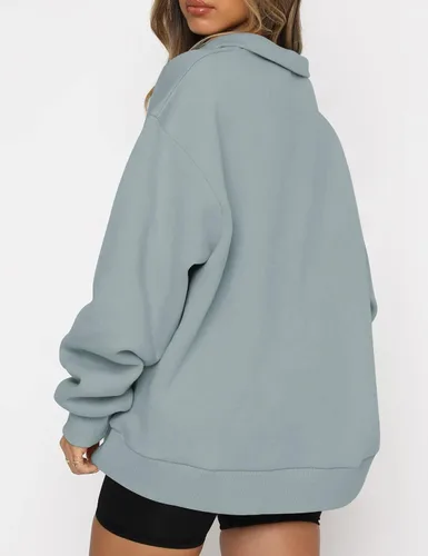 Vista 3 de AUTOMET Sudaderas de gran tamaño para mujer, sudaderas con capucha con cremallera de medio cuarto de largo, suéteres de manga larga