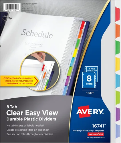 Vista 8 de Avery Durable View - Carpeta de 3 anillos con anillos de 3 pulgadas, separadores de carpetas de plástico duradero de 8 pestañas, juego