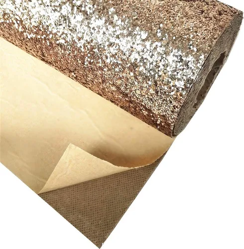 Vista 2 de Papel tapiz autoadhesivo con purpurina gruesa dorado champán brillante, papel tapiz con purpurina brillante para pared