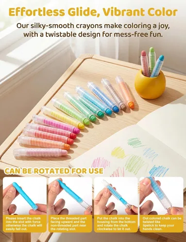 Vista 4 de Juego de tizas para acera con soporte para niños, 24 tizas lavables para niños pequeños en 12 colores para pizarra, dibujo, escritura, juguetes