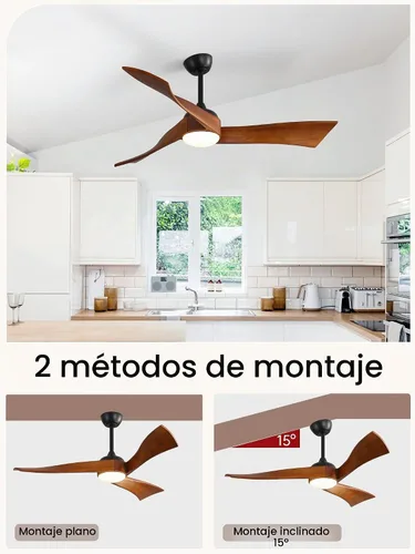 Vista 7 de Sofucor - Ventiladores de techo de 52 pulgadas con luces, ventilador de techo de madera sólida para interiores/exteriores con control remoto, motor