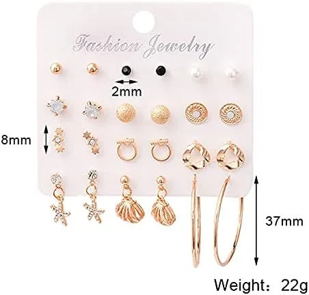 Vista 6 de Juego de 56 pares de aretes para mujer, aretes de aro de perla, varios aretes de tuerca, joyería simple y linda