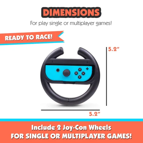 Vista 6 de Advanctech Nintendo Switch Racing Steering Wheels Grip for Joy-Con Controllers, Set of 2