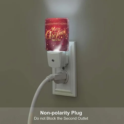 Vista 3 de Ouqiuwa Juego de 2 luces nocturnas enchufables para Navidad, rojo, invierno, feliz año nuevo, LED, sensor de movimiento, lámpara para dormitorio