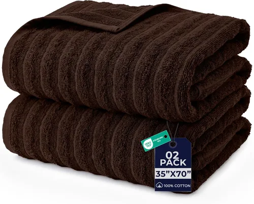 Vista 34 de DAN RIVER Paquete de 2 sábanas de baño de 35x70 pulgadas, sábanas de baño jumbo acanaladas para adultos, toallas grandes gruesas y absorbentes