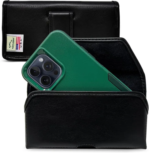 Vista 13 de Turtleback Clip para cinturón para iPhone 16 Pro Max, 15 Pro Max, 14 Pro Max, pequeño - Se adapta con fundas delgadas de estilo MagSafe, cuero negro