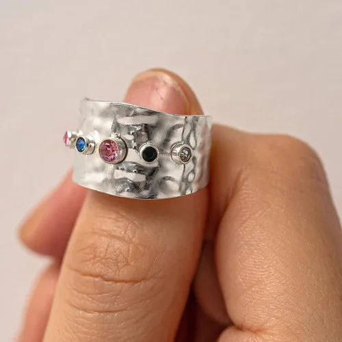 Vista 234 de Anillo de plata de ley 925, minimalista, ajustable, hecho a mano, para mujeres y niñas
