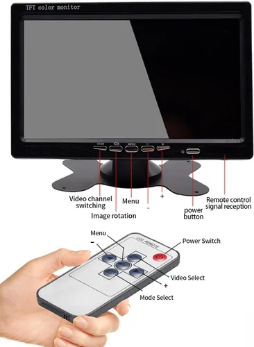 Vista 2 de Monitor de cámara de respaldo de vehículo HD de 7 pulgadas solamente, pantalla LCD TFT a color de visión trasera para automóvil, SUV, camioneta
