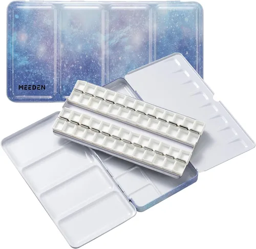 Vista 9 de MEEDEN Paleta de pintura de acuarela vacía: paleta de colores de agua de viaje con 12 medias sartenes - Caja de lata portátil de paleta de metal