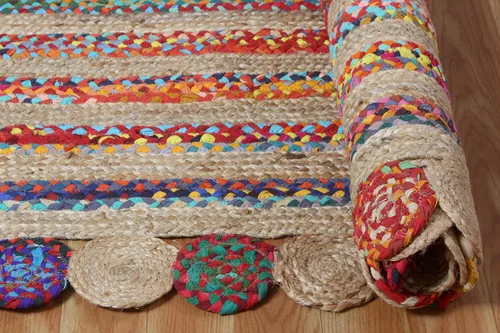 Vista 8 de Chindi - Alfombra de yute de algodón de 2 x 6 pulgadas, diseño de código de capa multicolor, gruesa de 0.27 pulgadas, alfombra trenzada de tejido