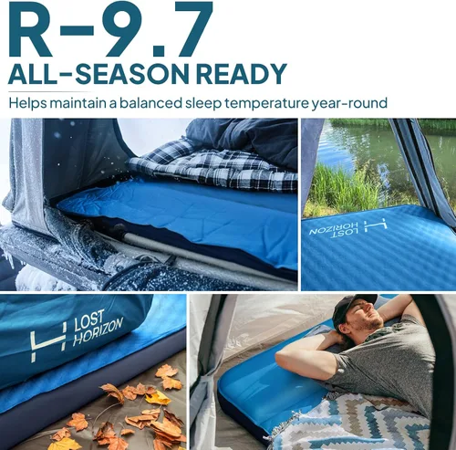 Vista 5 de Lost Horizon Air & Foam Camping Mattress, Self-Inflating Sleeping Pad, 3" Thick, with Pump Sack, Twin