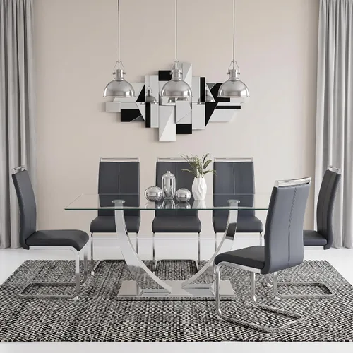 Vista 29 de Juego de mesa de comedor de 63 pulgadas para 4, juego de mesa de comedor dorado moderno para 4, juego de mesa de cocina de mármol sintético
