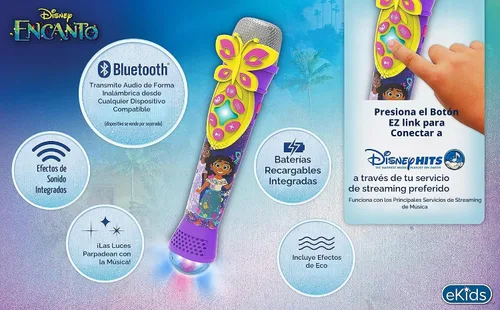 Vista 3 de eKids Disney Encanto - Micrófono de karaoke con altavoz Bluetooth, micrófono inalámbrico que se conecta a canciones de Disney a través de la función