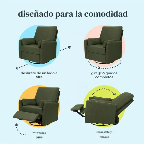 Vista 6 de DaVinci Carter's Ethan - Sillón reclinable giratorio, lino verde bosque