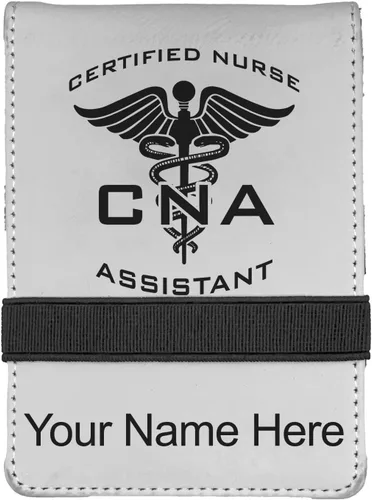 Vista 8 de LaserGram Mini padfolio con bloc de notas y bolígrafo, asistente de enfermera certificada por la CNA, grabado personalizado incluido (verde azulado)