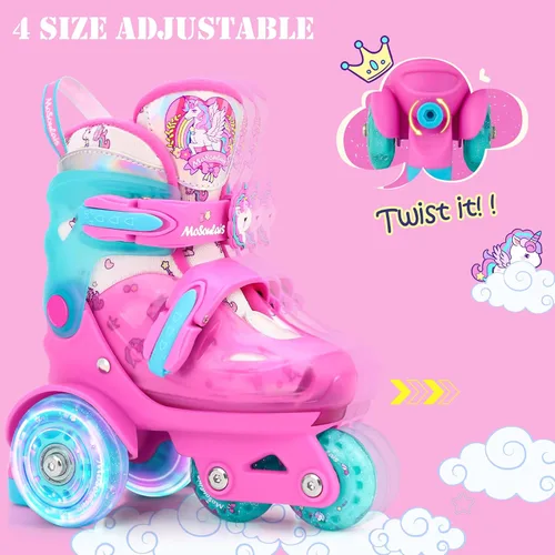 Vista 5 de Patines para niñas y niños, 4 tamaños ajustables con ruedas iluminadas para niños pequeños