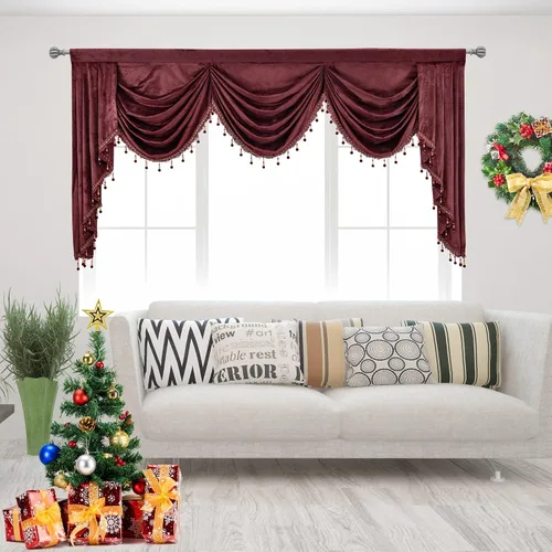 Vista 11 de Toppers Beige de Cortinas de Ventana para Sala de Estar - Cenefa de Cascada de Terciopelo para Dormitorio (1 Panel, 39 Pulgadas de Ancho, Marfil)