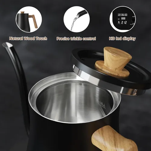 Vista 7 de Hervidor eléctrico de cuello de cisne, hervidores de té eléctricos, control de temperatura de ±1℉ para preparar café de goteo y té