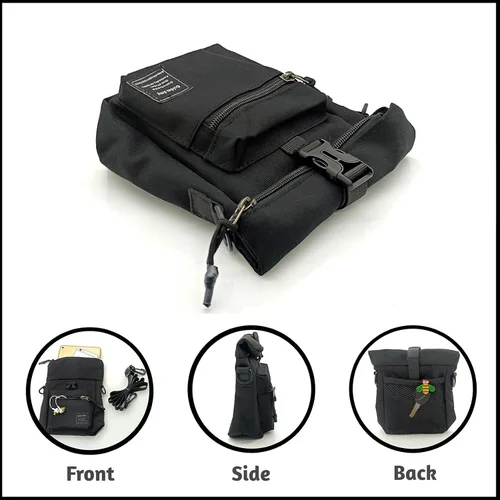 Vista 4 de Foldable Top Black Nylon Sling Bag with Back Mesh Pocket Versatile Crossbody Phone Pouch - Unisex Design